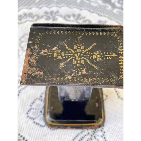 Antique 1910 Gem Postal Scale Tin Black Toleware Flowers - Picture 3 of 12